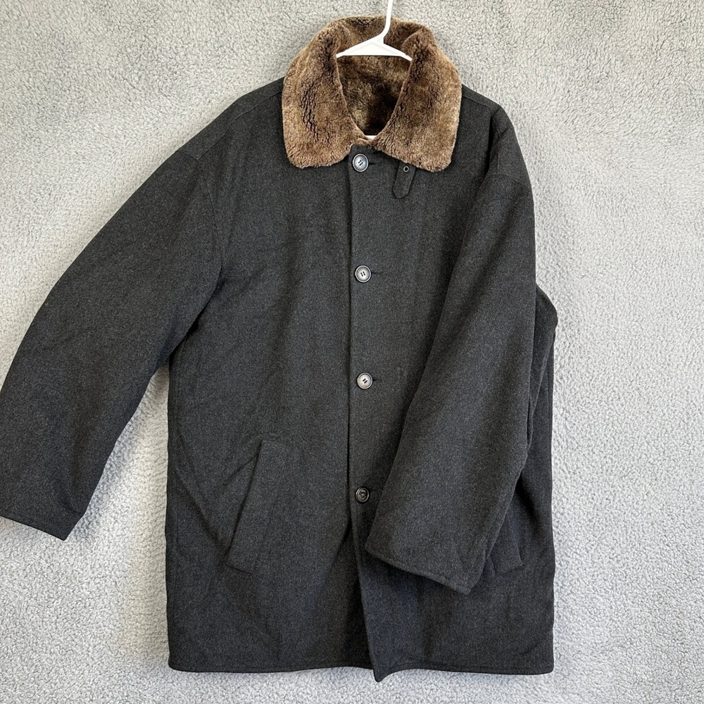 Seraphin Men 50 Jacket Reversible Coat Gray Shearling Sheep Wool Fur Collar